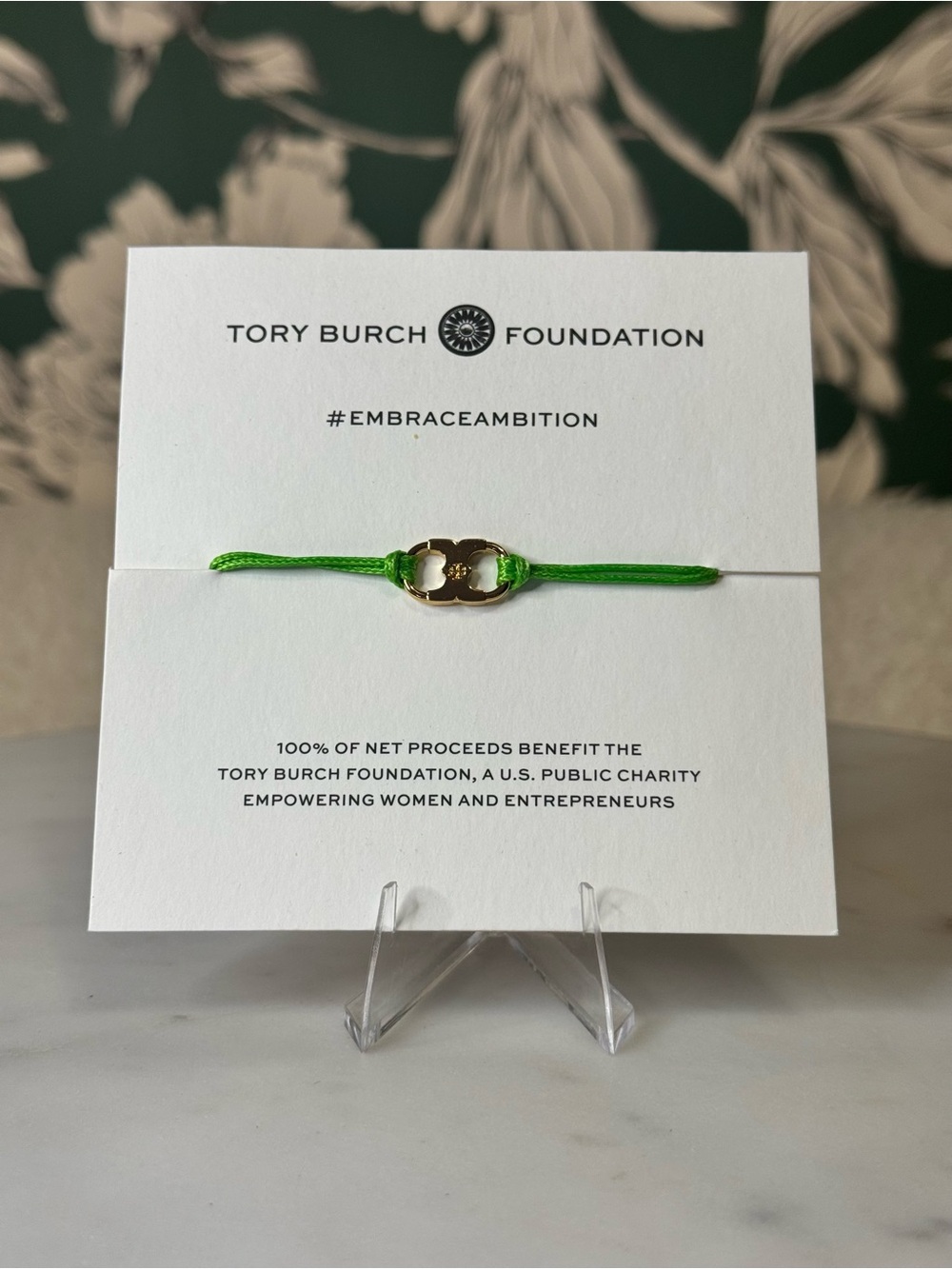 Tory Burch Foundation Green Cord Logo Bracelet NEW